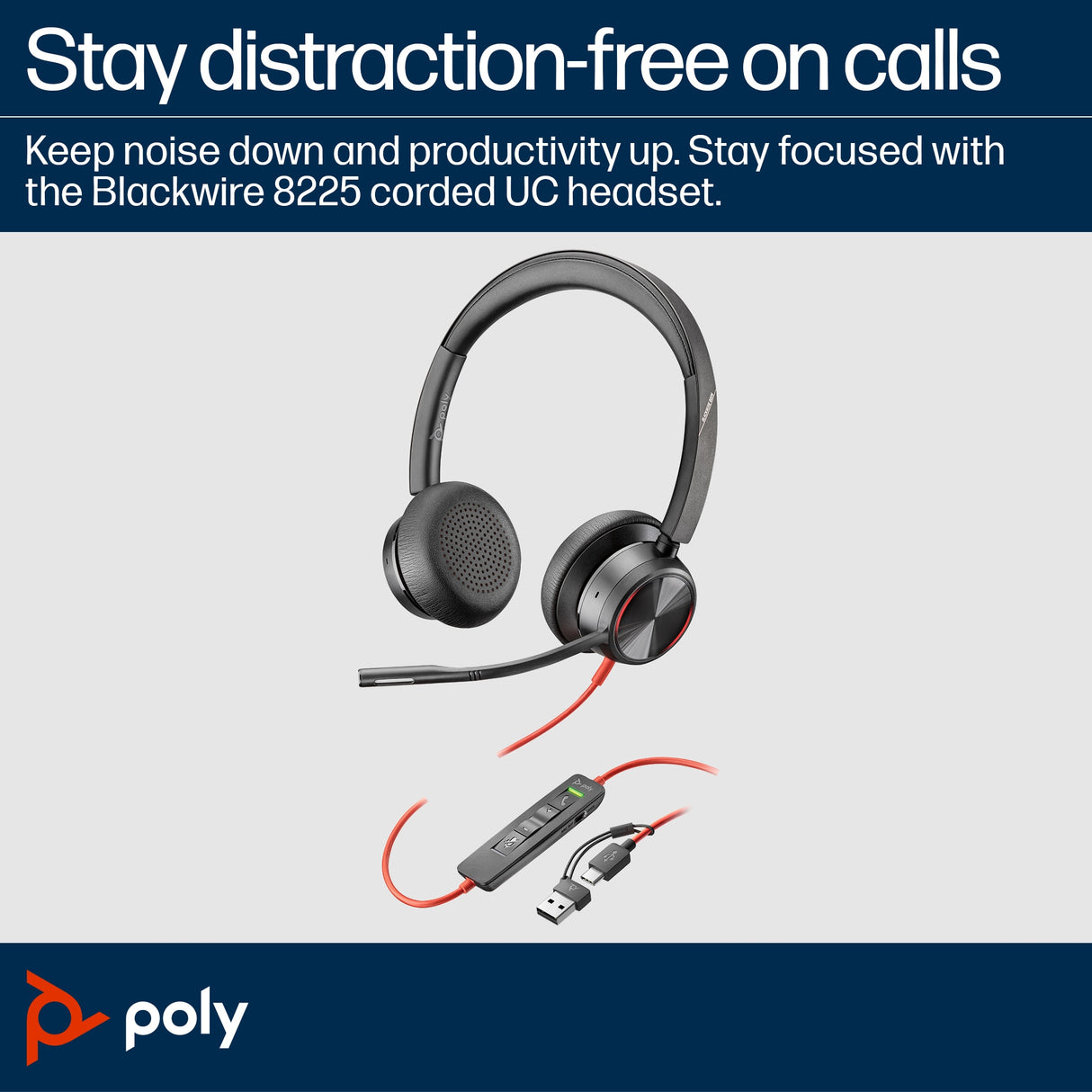 POLY Blackwire 8225 Wired On-ear Stereo Headset