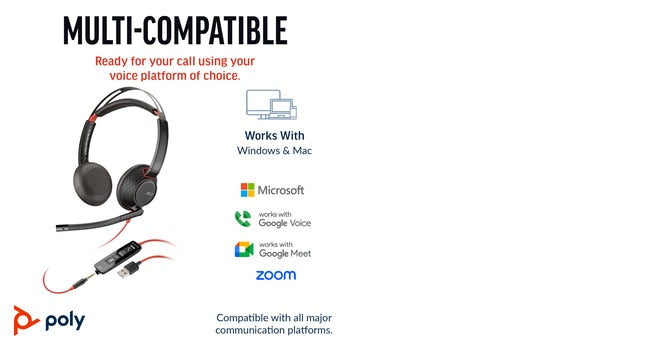 POLY Blackwire 5220 Wired On-ear Stereo MS Teams Certified Headset