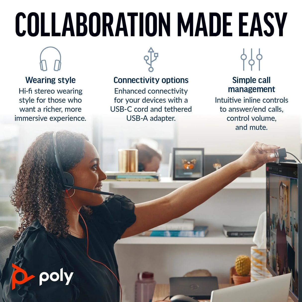 POLY Blackwire 3220 – Wired (3.5mm) / Office – On-Ear Headset