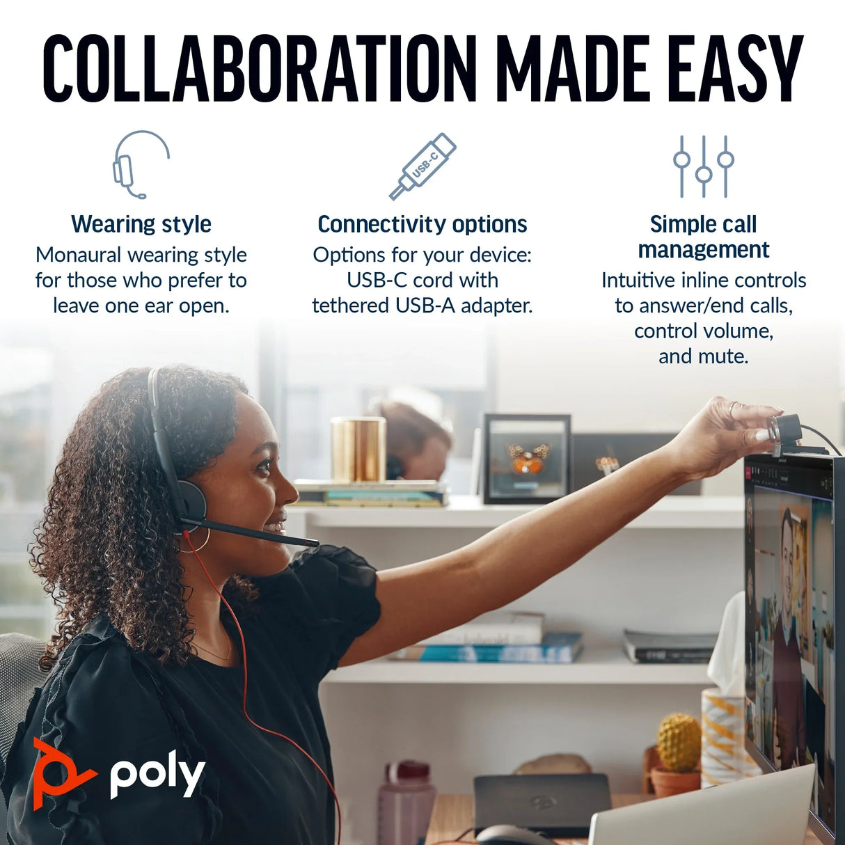 POLY Blackwire 3210 – Wired (3.5mm) / Mono / Office – On-Ear Headset
