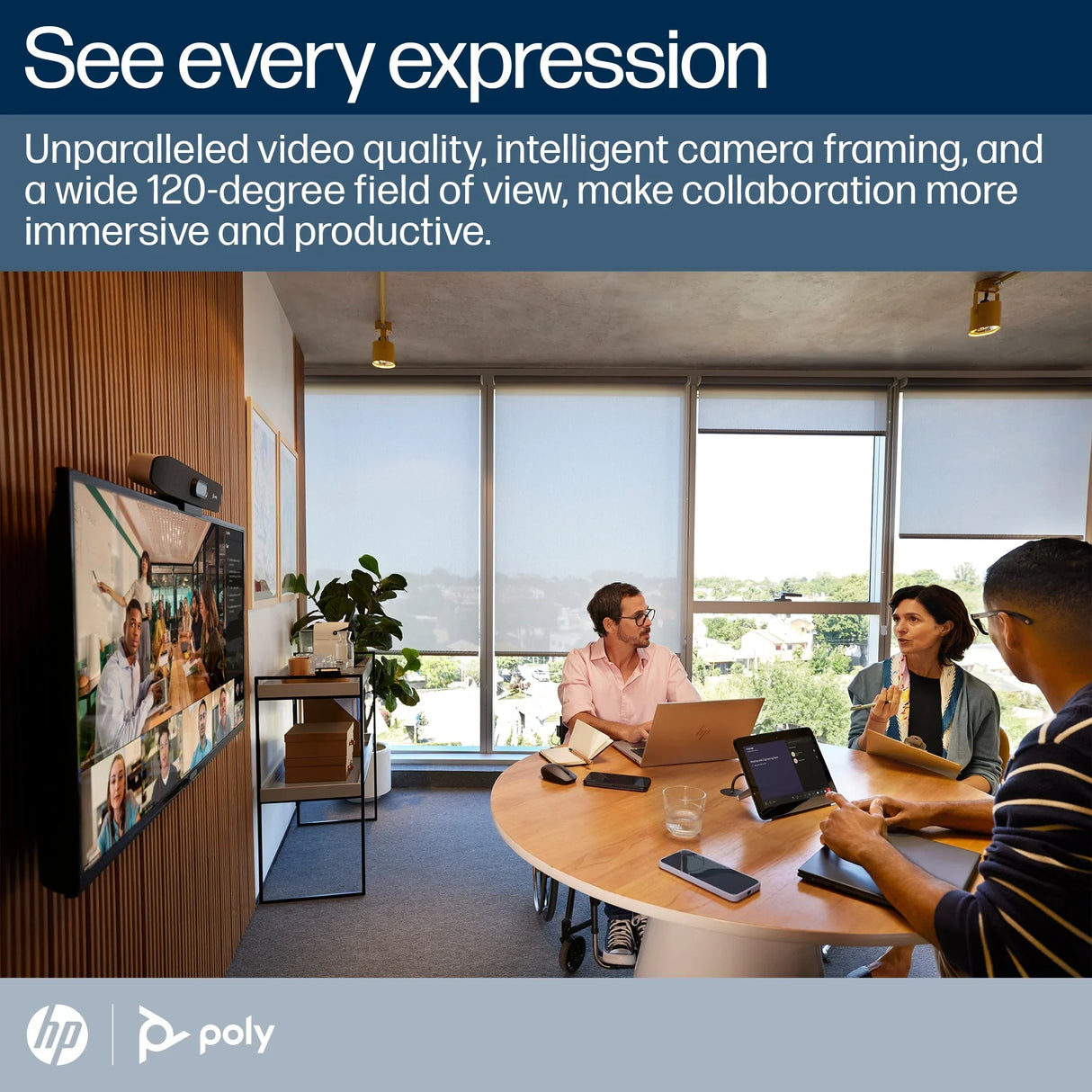 POLY Studio R30 – Full HD (1080p) / 120° Wide-Angle / 8-Mic Array – UC Conference Camera