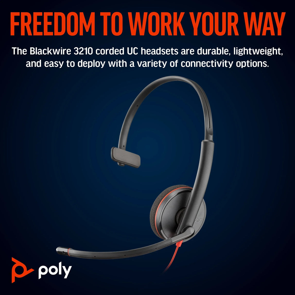 POLY Blackwire 3210 – Wired (3.5mm) / Mono / Office – On-Ear Headset