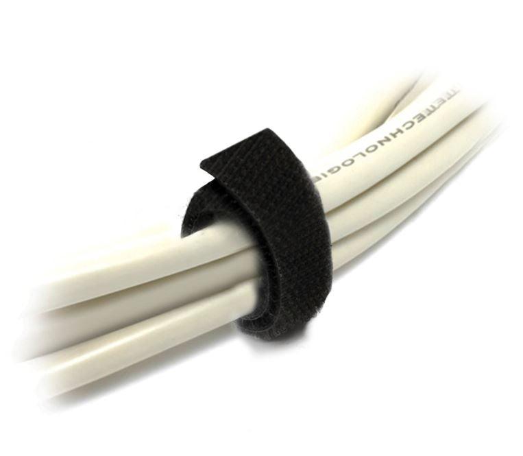 8WARE 25m x 12mm Wide Cable Tie Hook & Loop Continuous One Sided Self Adhesive Fastener Sticky Tape Roll Black