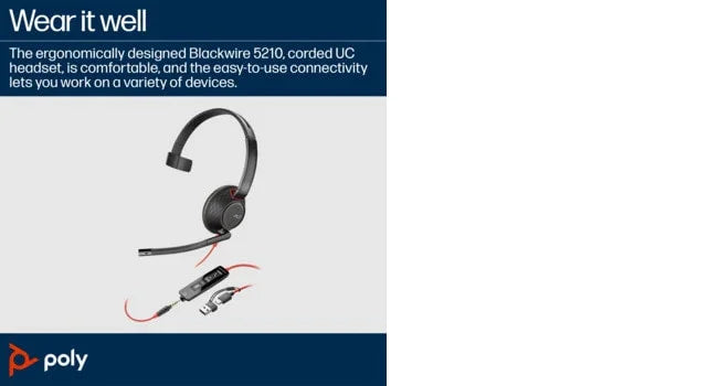 POLY Blackwire 5210 – Wired (USB-A) / Mono / Office – On-Ear Headset