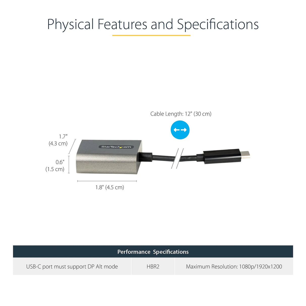 STARTECH USB C to VGA Adapter - 1080p USB Type C to VGA Display|Monitor Video Converter | USB-C Dongle | Thunderbolt 3 Compatible - 12" Long Attached Cable - Upgraded Version of CDP2VGA (CDP2VGAEC) (CDP2VGAEC)