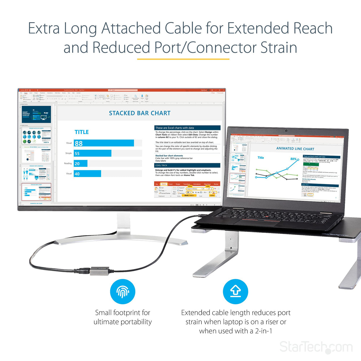 STARTECH Mini DisplayPort to HDMI Adapter - 1080p - mDP 1.2 to HDMI Monitor|Display - Mini DP to HDMI Adapter Dongle Converter - 12" Long Attached Cable - Upgraded Version of MDP2HDMI (MDP2HDEC) (MDP2HDEC)