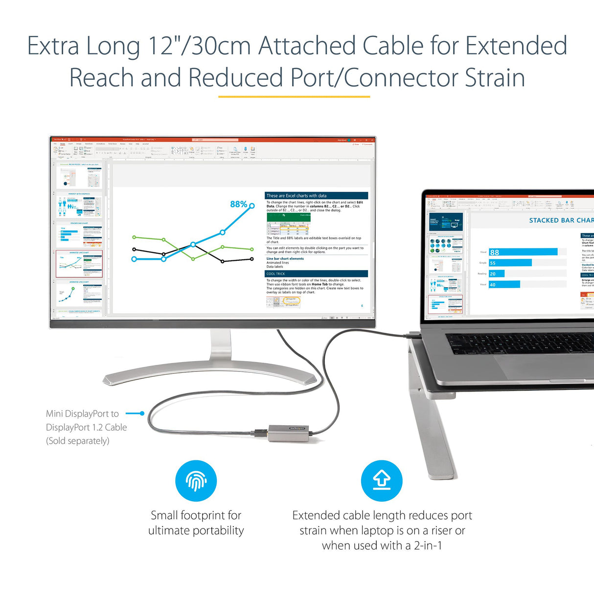 STARTECH USB C to Mini DisplayPort Adapter | 4K 60Hz USB Type C to mDP|Mini DP Monitor Video Converter Dongle | Thunderbolt 3 Compatible | 12" Attached Cable | Upgraded Version of CDP2MDP (CDP2MDPEC) (CDP2MDPEC)