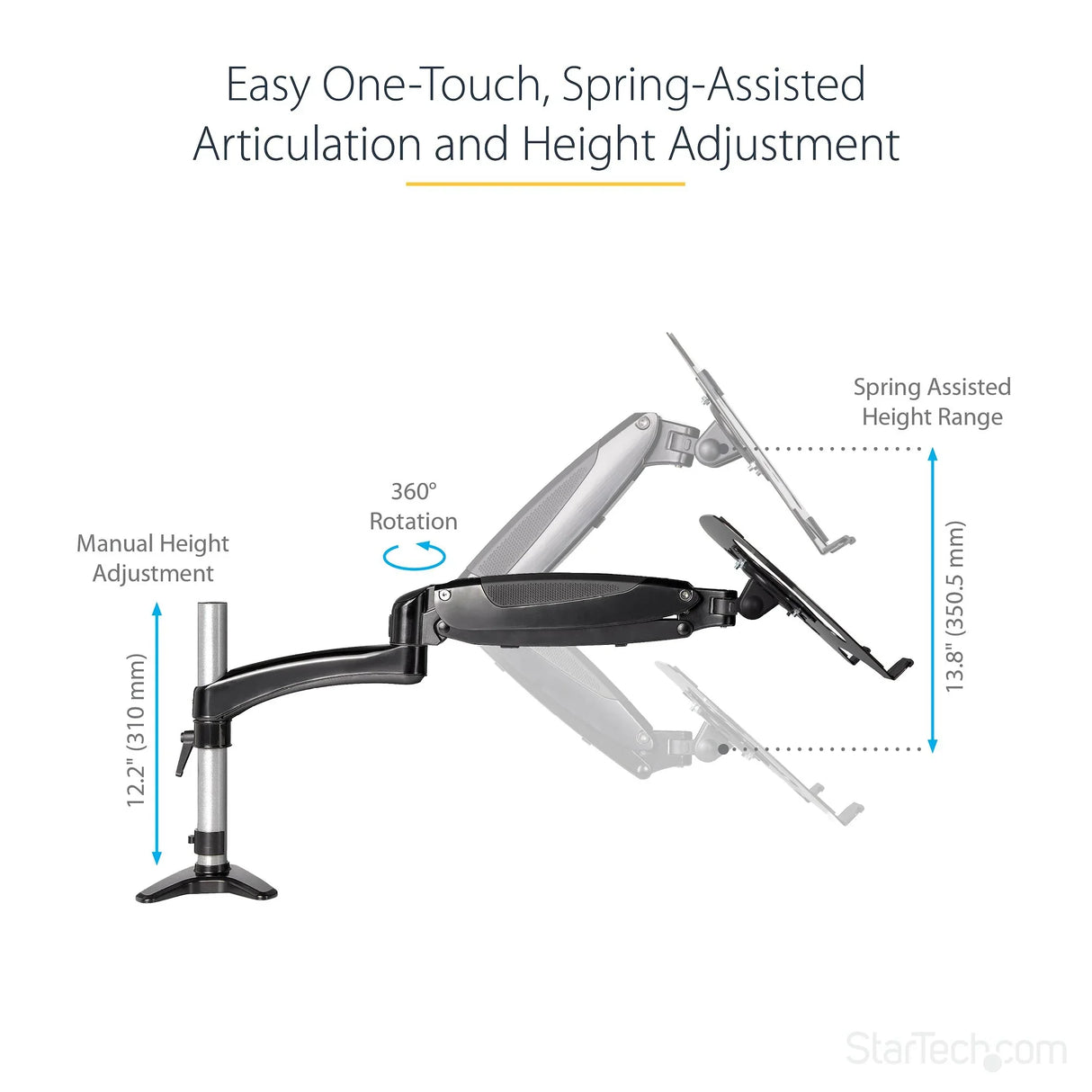 STARTECH Desk Mount Laptop Arm - Full Motion Articulating Arm for Laptop or Single 34" Monitor - VESA Mount Laptop Tray Bracket - Ergonomic Adjustable Notebook Stand - Desk-Clamp (ARMUNONB1) (ARMUNONB1)