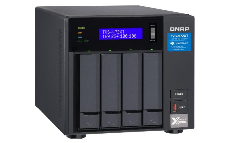 QNAP 4 x 3.5" | Intel Pentium | 4 GB SODIMM DDR4 | 5GB Flash | LCD | 250W | 100-240V | 5.4 kg (TVS-472XT-PT-4G)