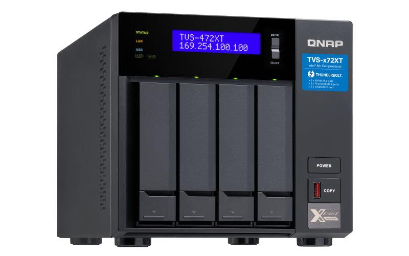 QNAP 4 x 3.5" | Intel Pentium | 4 GB SODIMM DDR4 | 5GB Flash | LCD | 250W | 100-240V | 5.4 kg (TVS-472XT-PT-4G)