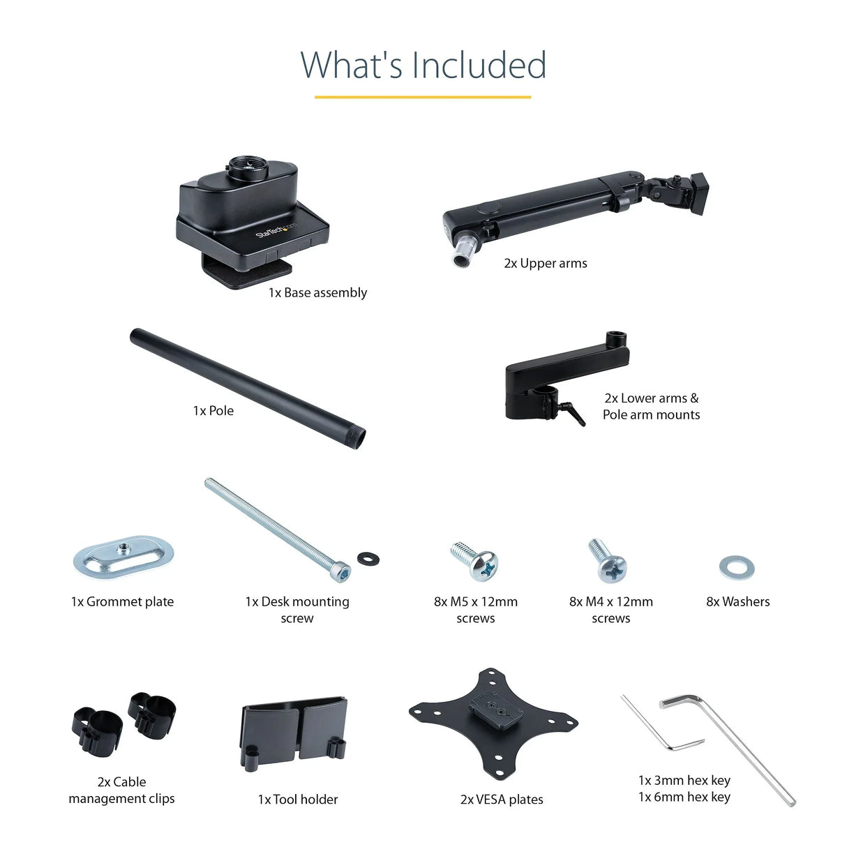 STARTECH Desk Mount Dual Monitor Arm - Full Motion Monitor Mount for 2x VESA Displays up to 32" (17lb|8kg) - Vertical Stackable Arms - Height Adjustable|Articulating - Clamp|Grommet (ARMDUALPIVOT)
