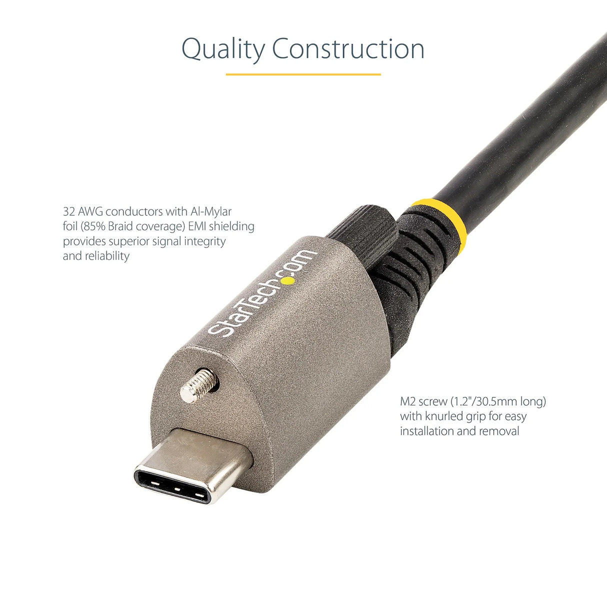 STARTECH 20" (50cm) Top Screw Locking USB C Cable 10Gbps - USB 3.2 Gen 2 Type-C Cable - 100W (5A) Power Delivery Charging | DP Alt Mode - Single Screw Lock | USB-C Cord Charge|Sync (USB31CCTLKV50CM) (USB31CCTLKV50CM)