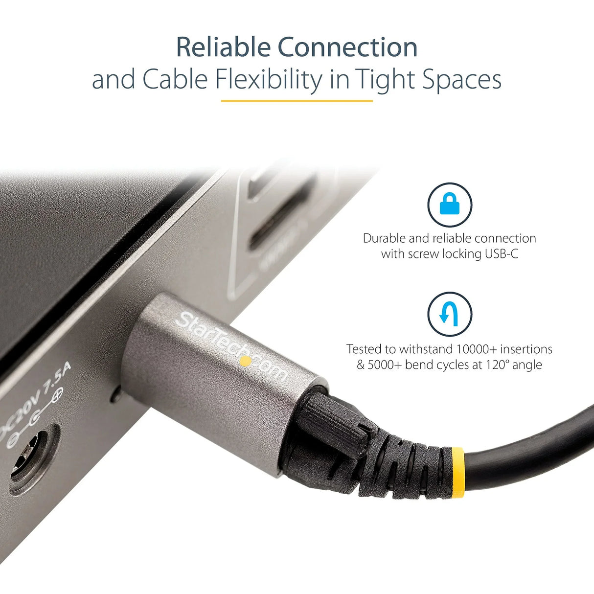 STARTECH 20" (50cm) Top Screw Locking USB C Cable 10Gbps - USB 3.2 Gen 2 Type-C Cable - 100W (5A) Power Delivery Charging | DP Alt Mode - Single Screw Lock | USB-C Cord Charge|Sync (USB31CCTLKV50CM) (USB31CCTLKV50CM)