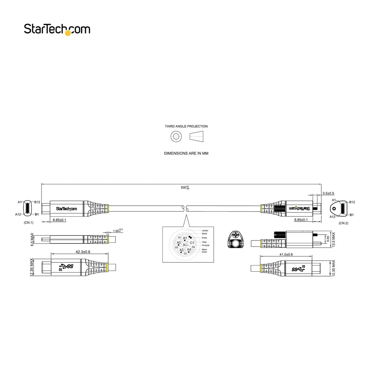 STARTECH 20" (50cm) Top Screw Locking USB C Cable 10Gbps - USB 3.2 Gen 2 Type-C Cable - 100W (5A) Power Delivery Charging | DP Alt Mode - Single Screw Lock | USB-C Cord Charge|Sync (USB31CCTLKV50CM) (USB31CCTLKV50CM)