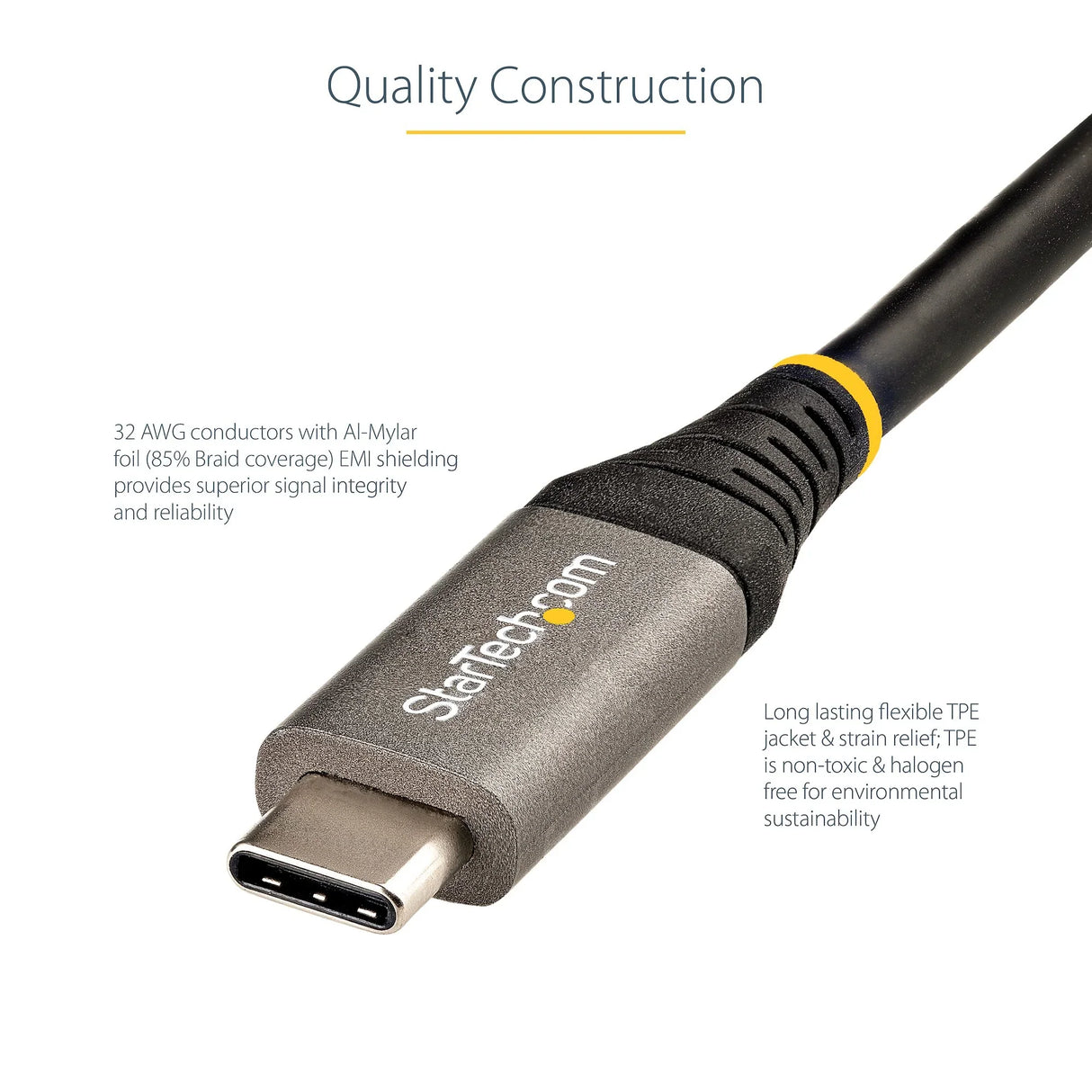 STARTECH 20" (50cm) USB C Cable 10Gbps - USB 3.2 Gen 2 Type-C Cable - 100W (5A) Power Delivery Charging | DP Alt Mode - USB-C Cord for USB-C Laptop|Phone|Device - Charge|Sync (USB31CCV50CM) (USB31CCV50CM)