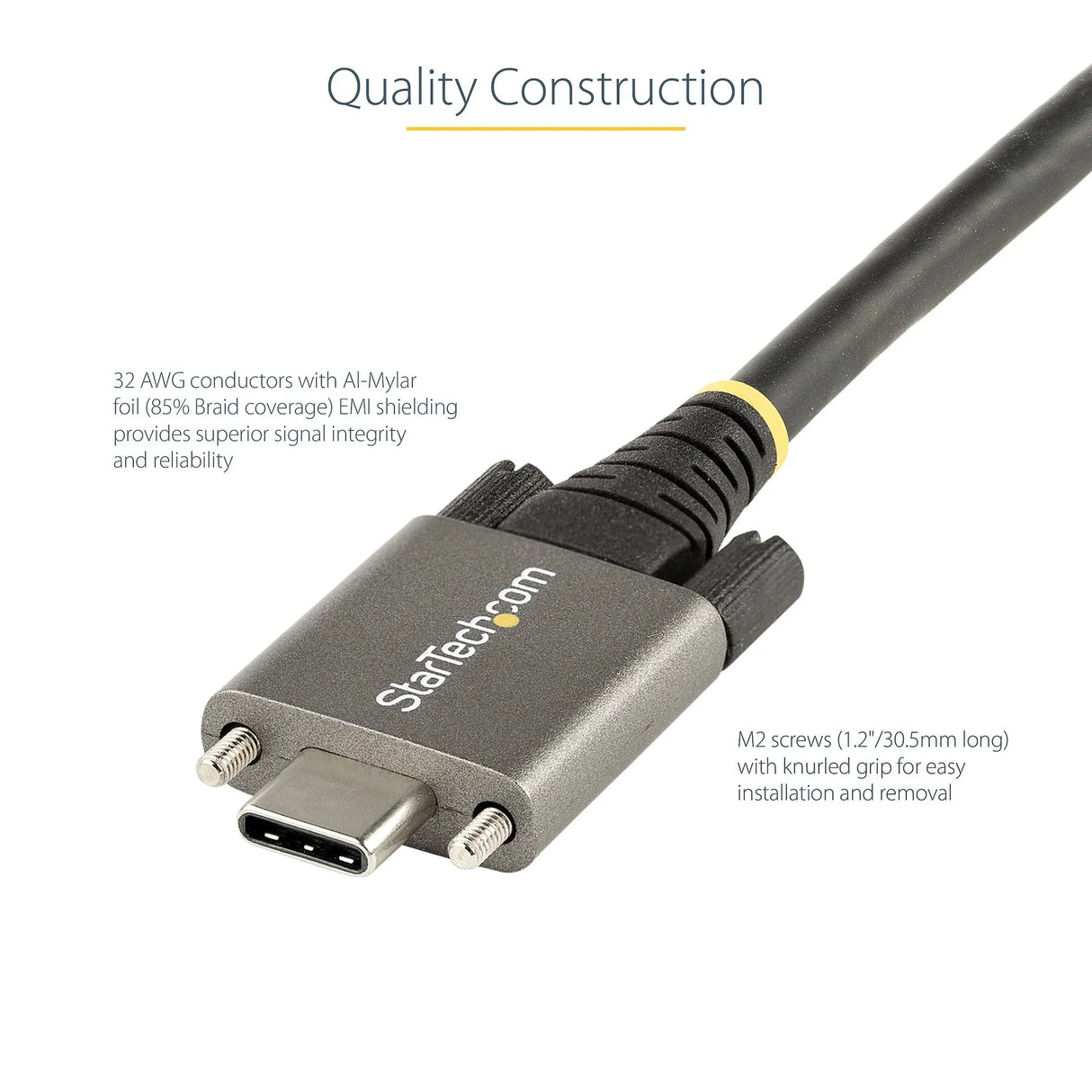 STARTECH 20" (50cm) Side Screw Locking USB C Cable 10Gbps - USB 3.2 Gen 2 Type-C Cable - 100W (5A) Power Delivery Charging | DP Alt Mode - Dual Screw Lock - USB-C Cord Charge|Sync (USB31CCSLKV50CM) (USB31CCSLKV50CM)