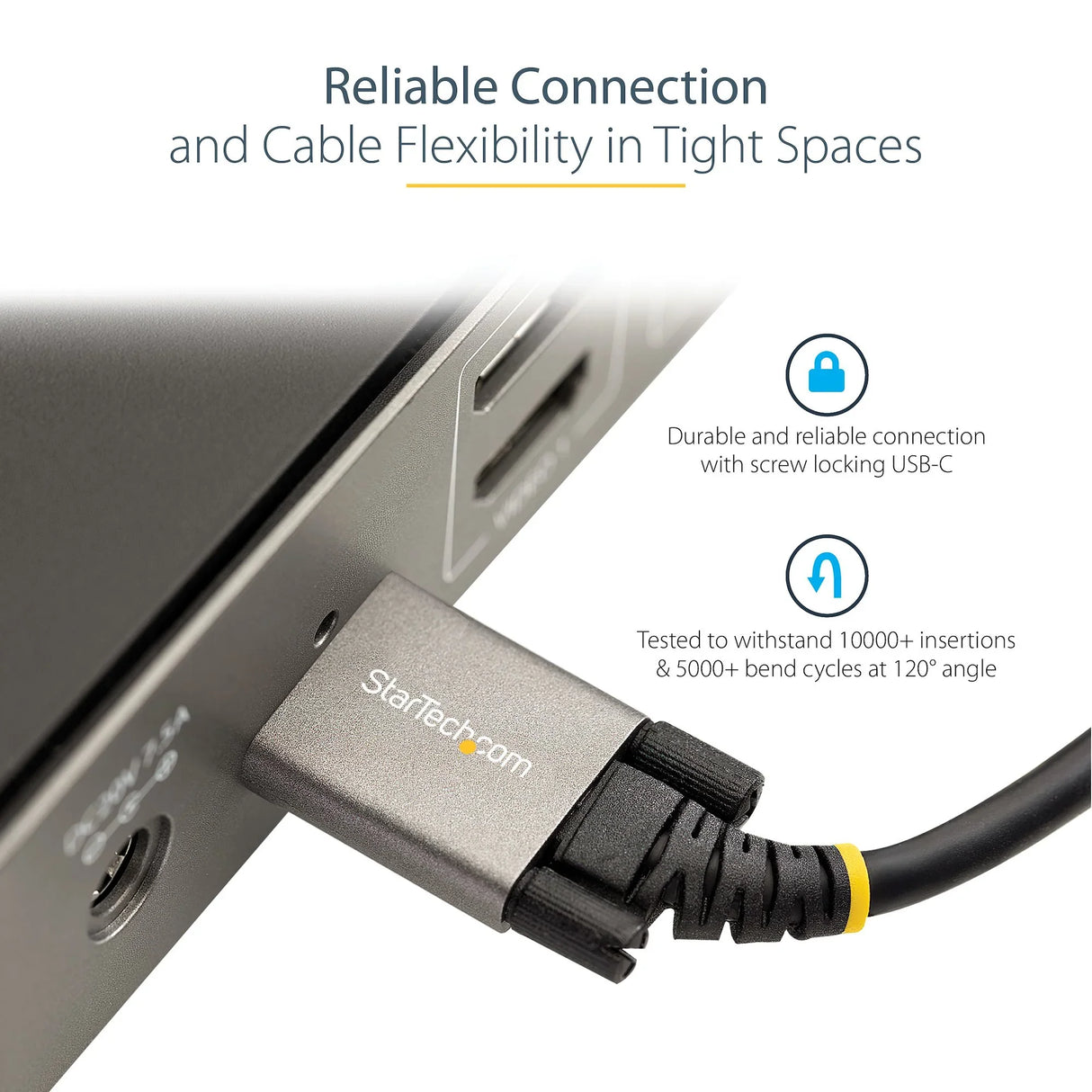 STARTECH 20" (50cm) Side Screw Locking USB C Cable 10Gbps - USB 3.2 Gen 2 Type-C Cable - 100W (5A) Power Delivery Charging | DP Alt Mode - Dual Screw Lock - USB-C Cord Charge|Sync (USB31CCSLKV50CM) (USB31CCSLKV50CM)