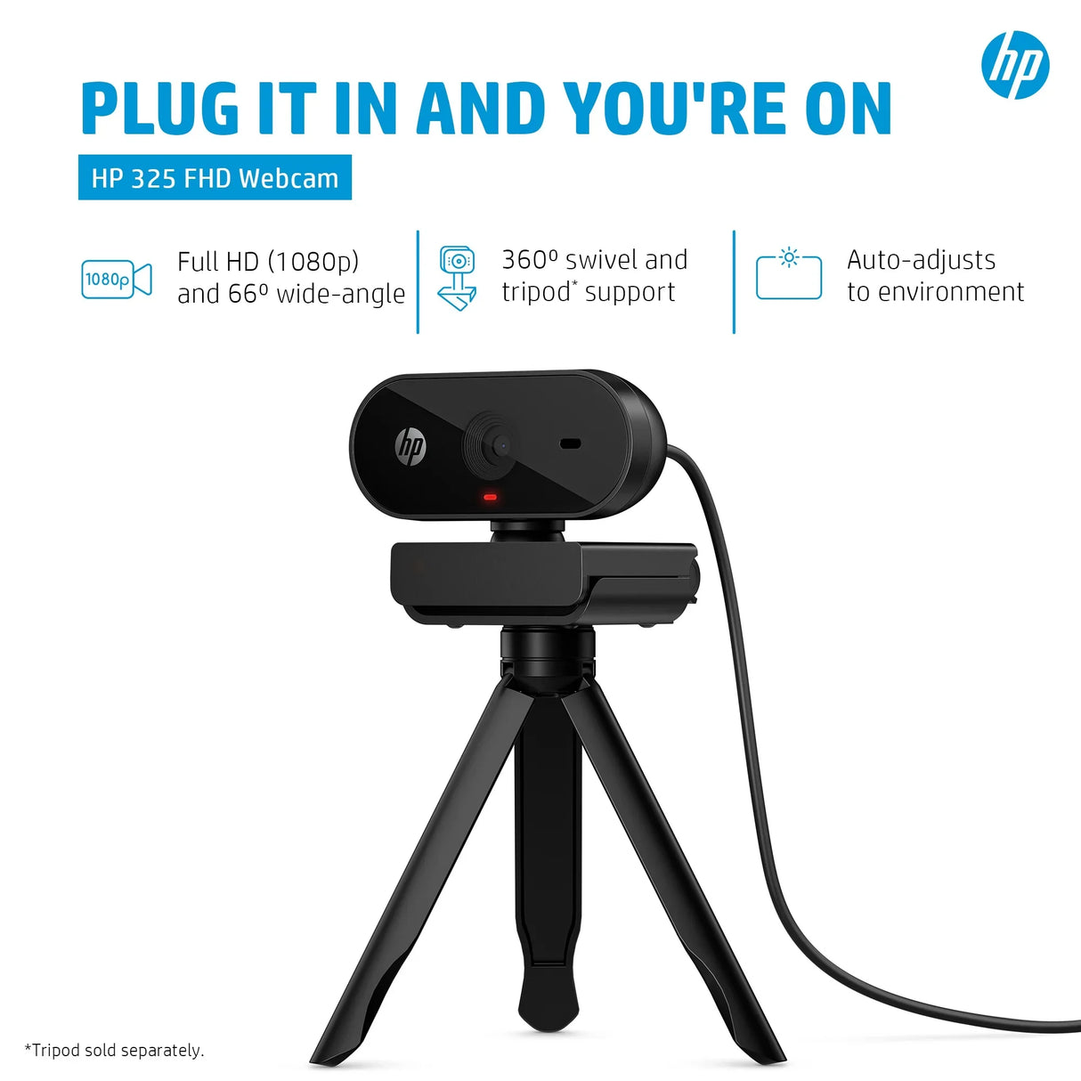 HP 325 – 1080p / 30fps / USB-A – Conference Webcam with Autofocus & Light Correction