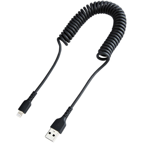 STARTECH 1m (3ft) USB to Lightning Cable | MFi Certified | Coiled iPhone Charger Cable | Black | Durable TPE Jacket Aramid Fiber | Heavy Duty Coil Lightning Cable (RUSB2ALT1MBC) (RUSB2ALT1MBC) STARTECH