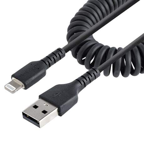 STARTECH 1m (3ft) USB to Lightning Cable | MFi Certified | Coiled iPhone Charger Cable | Black | Durable TPE Jacket Aramid Fiber | Heavy Duty Coil Lightning Cable (RUSB2ALT1MBC) (RUSB2ALT1MBC) STARTECH