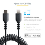 STARTECH 1m (3ft) USB C to Lightning Cable | MFi Certified | Coiled iPhone Charger Cable | Black | Durable TPE Jacket Aramid Fiber | Heavy Duty Coil Lightning Cable (RUSB2CLT1MBC) (RUSB2CLT1MBC) STARTECH