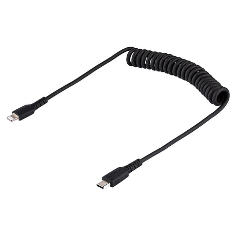 STARTECH 1m (3ft) USB C to Lightning Cable | MFi Certified | Coiled iPhone Charger Cable | Black | Durable TPE Jacket Aramid Fiber | Heavy Duty Coil Lightning Cable (RUSB2CLT1MBC) (RUSB2CLT1MBC) STARTECH