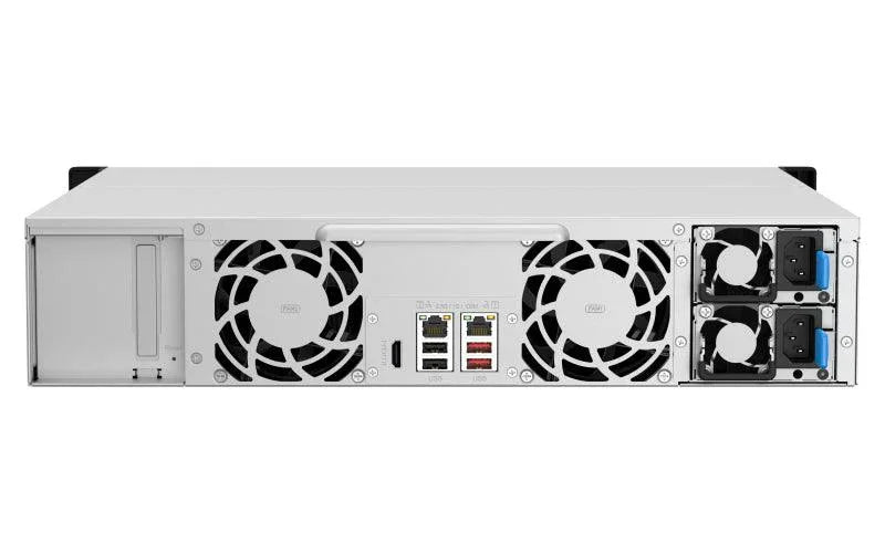 QNAP 12 x 3.5" | Intel Celeron N5105|N5095 | 4 GB SO-DIMM DDR4 | 4 GB Flash | 2 x 300 W | 100-240 V | 9.43 kg (TS-1264U-RP-8G)