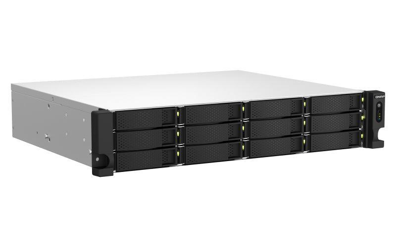 QNAP 12 x 3.5" | Intel Celeron N5105|N5095 | 4 GB SO-DIMM DDR4 | 4 GB Flash | 2 x 300 W | 100-240 V | 9.43 kg (TS-1264U-RP-8G)