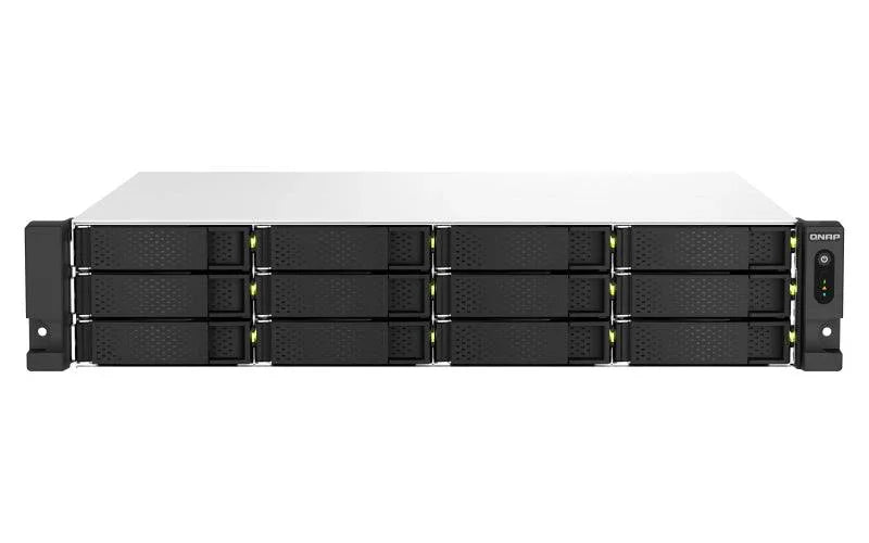 QNAP 12 x 3.5" | Intel Celeron N5105|N5095 | 4 GB SO-DIMM DDR4 | 4 GB Flash | 2 x 300 W | 100-240 V | 9.43 kg (TS-1264U-RP-8G)