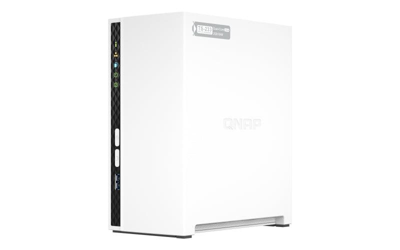 QNAP 2 x 3.5" | ARM 4-core Cortex-A55 | 2 GB RAM | 4 GB Flash | 65 W | 100-240 V | 1.11 kg (TS-233)