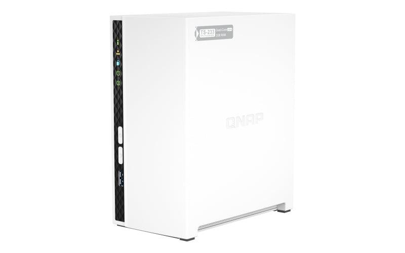 QNAP 2 x 3.5" | ARM 4-core Cortex-A55 | 2 GB RAM | 4 GB Flash | 65 W | 100-240 V | 1.11 kg (TS-233)