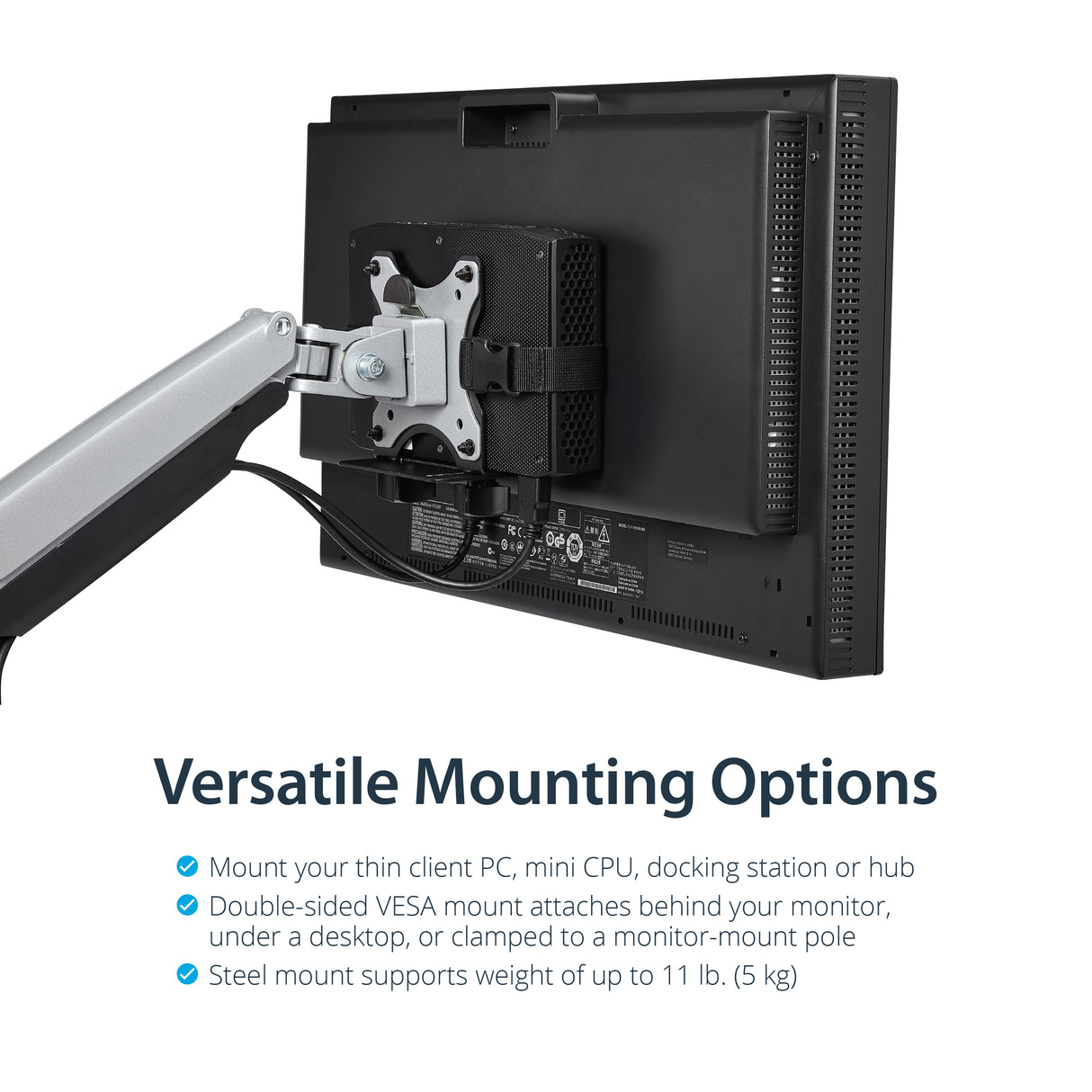 STARTECH Thin Client Mount - Mini PC VESA Mount - Adjustable .7 to 2.8" - Under Desk Computer Mount - Mac Mini Monitor Mount (ACCSMNT) (ACCSMNT)