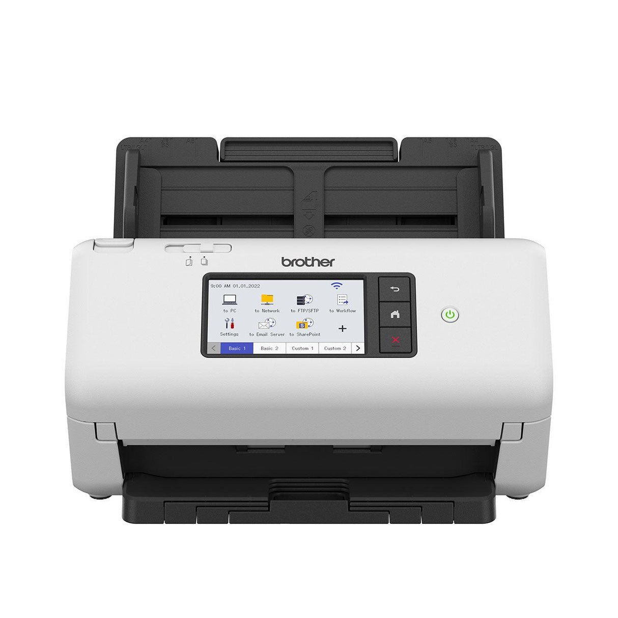 BROTHER Dual CIS | Dissplay 4.3" | A4 | 355.6x215.9 mm | 1 |200 dpi | 40 ppm | 484-bit | paper\plastic cards | 256 levels(8 bit) | Wi-Fi 2.4GHz | USB 3 | 299.5x215.9x190.5 mm | 2.75kg (ADS-4700W)
