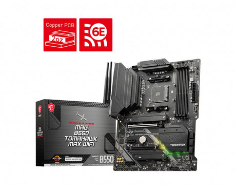 MSI AMD B550 | AM4 | 4x DDR4 | DP | SATA III | M.2 | USB 3.2 | 1|2.5G LAN | WIFI | PS|2 | S|PDIF | ATX | 305x244 mm (MAG B550 TOMAHAWK MAX WiFi) MSI