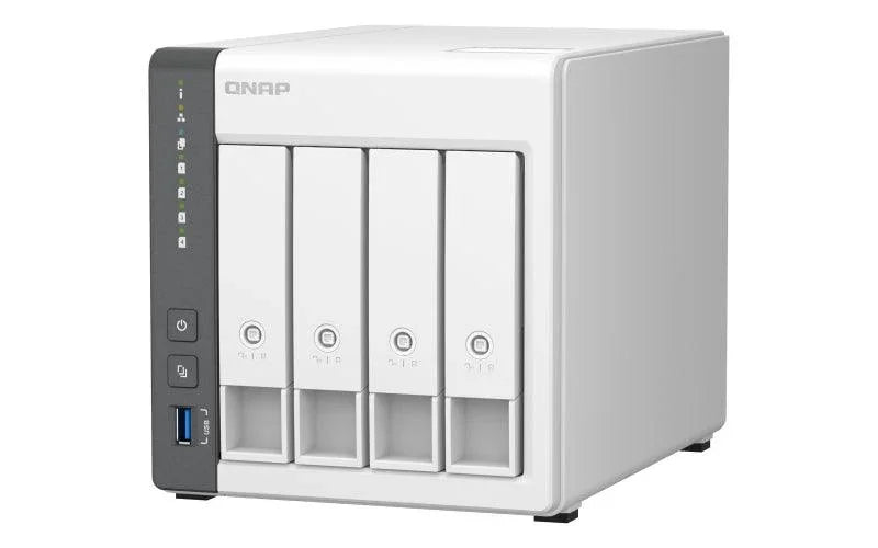 QNAP 4 x 3.5" | ARM 4-core Cortex-A55 | 4 GB RAM | 4 GB Flash | 90 W | 100-240 V | 2.07 kg (TS-433-4G)