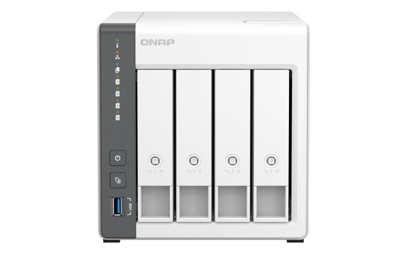 QNAP 4 x 3.5" | ARM 4-core Cortex-A55 | 4 GB RAM | 4 GB Flash | 90 W | 100-240 V | 2.07 kg (TS-433-4G)