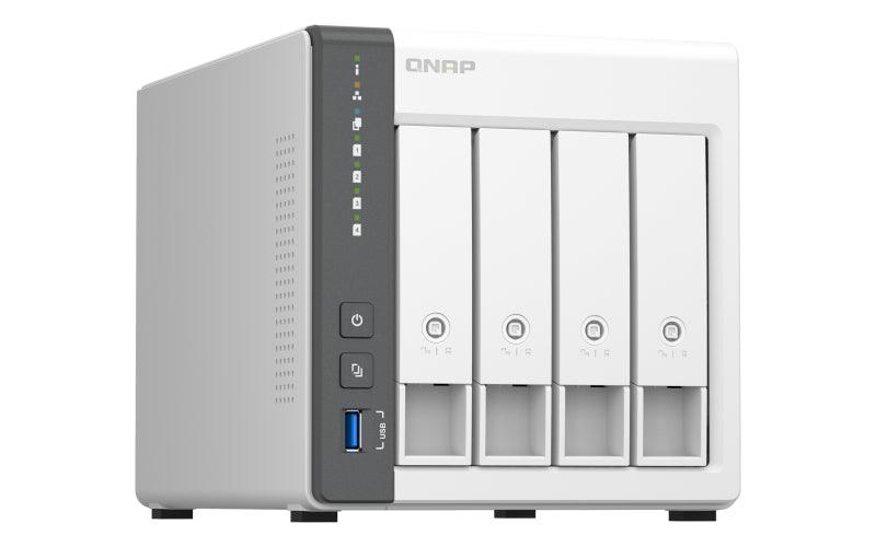 QNAP 4 x 3.5" | ARM 4-core Cortex-A55 | 4 GB RAM | 4 GB Flash | 90 W | 100-240 V | 2.07 kg (TS-433-4G)