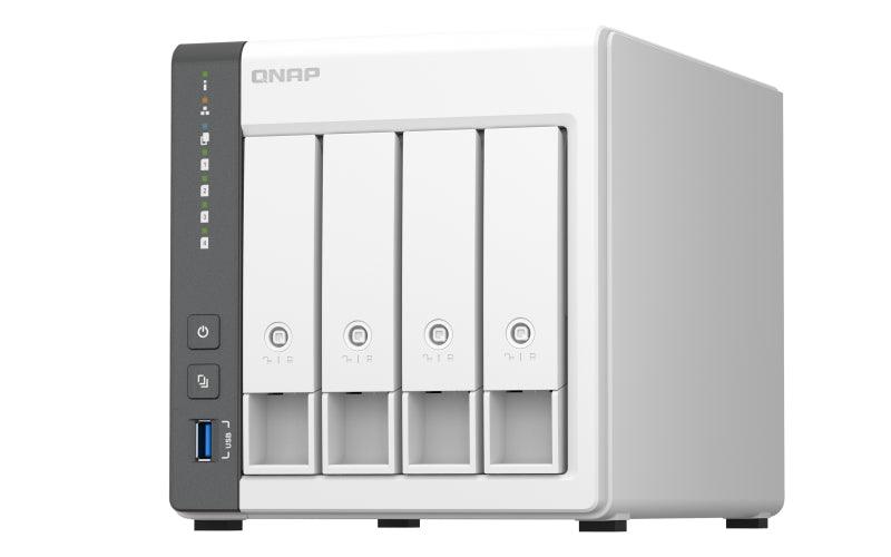 QNAP 4 x 3.5" | ARM 4-core Cortex-A55 | 4 GB RAM | 4 GB Flash | 90 W | 100-240 V | 2.07 kg (TS-433-4G)