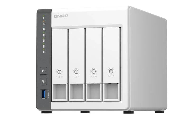 QNAP 4 x 3.5" | ARM 4-core Cortex-A55 | 4 GB RAM | 4 GB Flash | 90 W | 100-240 V | 2.07 kg (TS-433-4G)