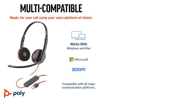 POLY Blackwire 3220 Wired On-ear Stereo Headset