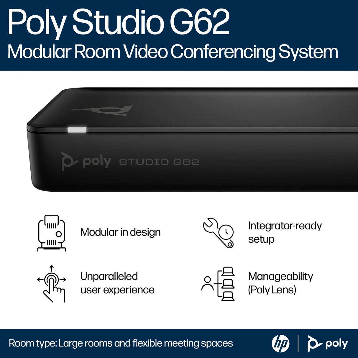 POLY Studio G62 – Full HD (1080p) / 120° Wide-Angle / 8-Mic Array – UC Video Conferencing System