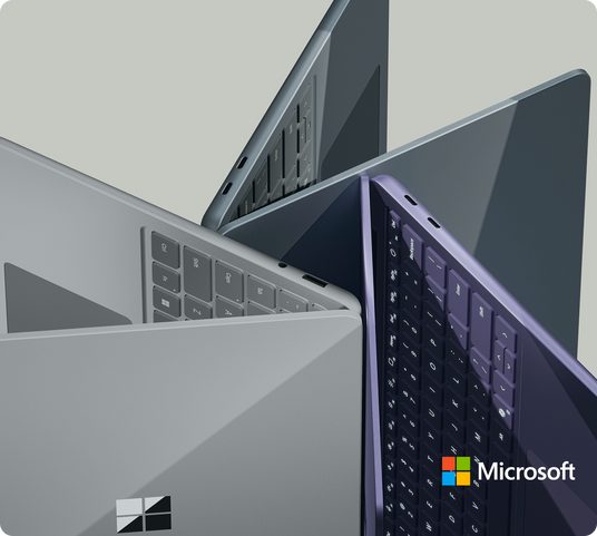 Microsoft Surface devices stacked to highlight EPEAT and TCO Certified sustainable design.