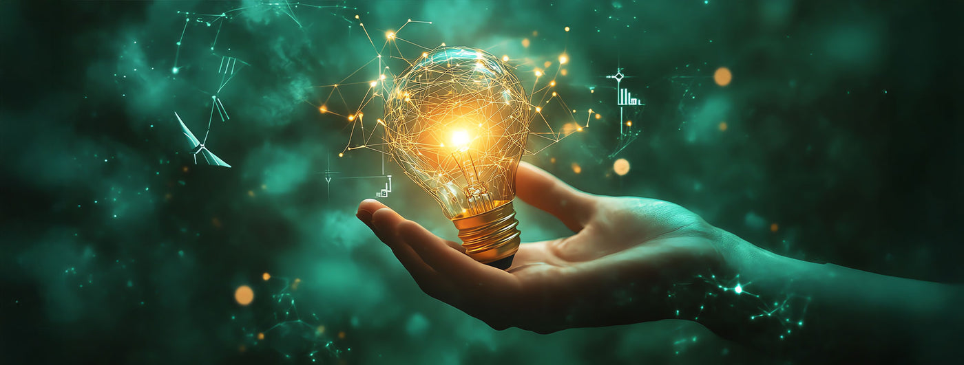 Hand holding a glowing lightbulb with digital network overlays, symbolising innovation and ESG IT procurement transformation. Visual supports TechForGood’s message to “Start Where You Are” with ESG Compliant ICT procurement that is simple, scalable, and impactful.