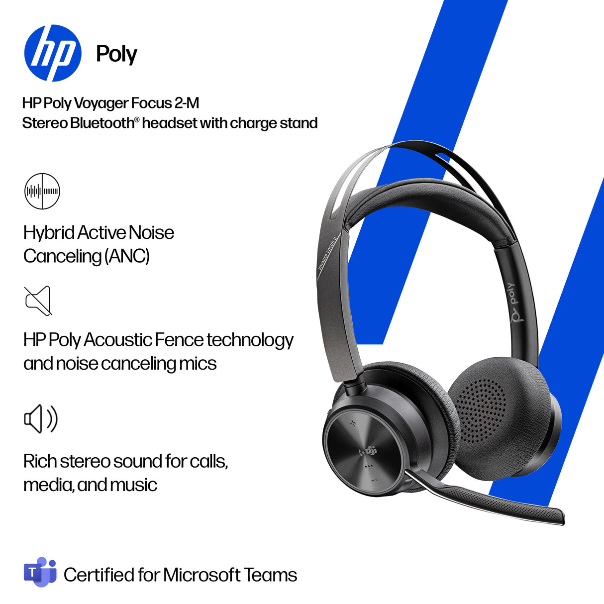HP POLY VOYAGER FOCUS 2-M – USB-C / Stereo / Office – Over-Ear Headset