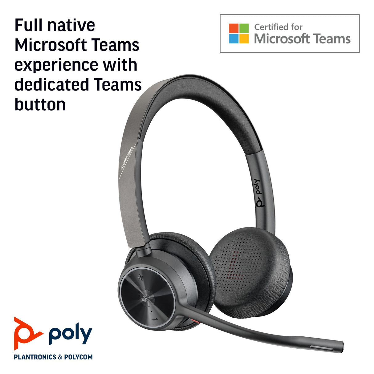 POLY Voyager 4320 USB-A MS Teams Certified Dongle Headset