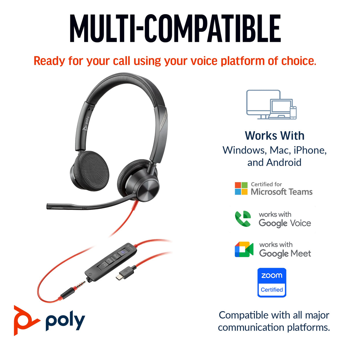 POLY Blackwire 3325 Wired On-ear Stereo Headset