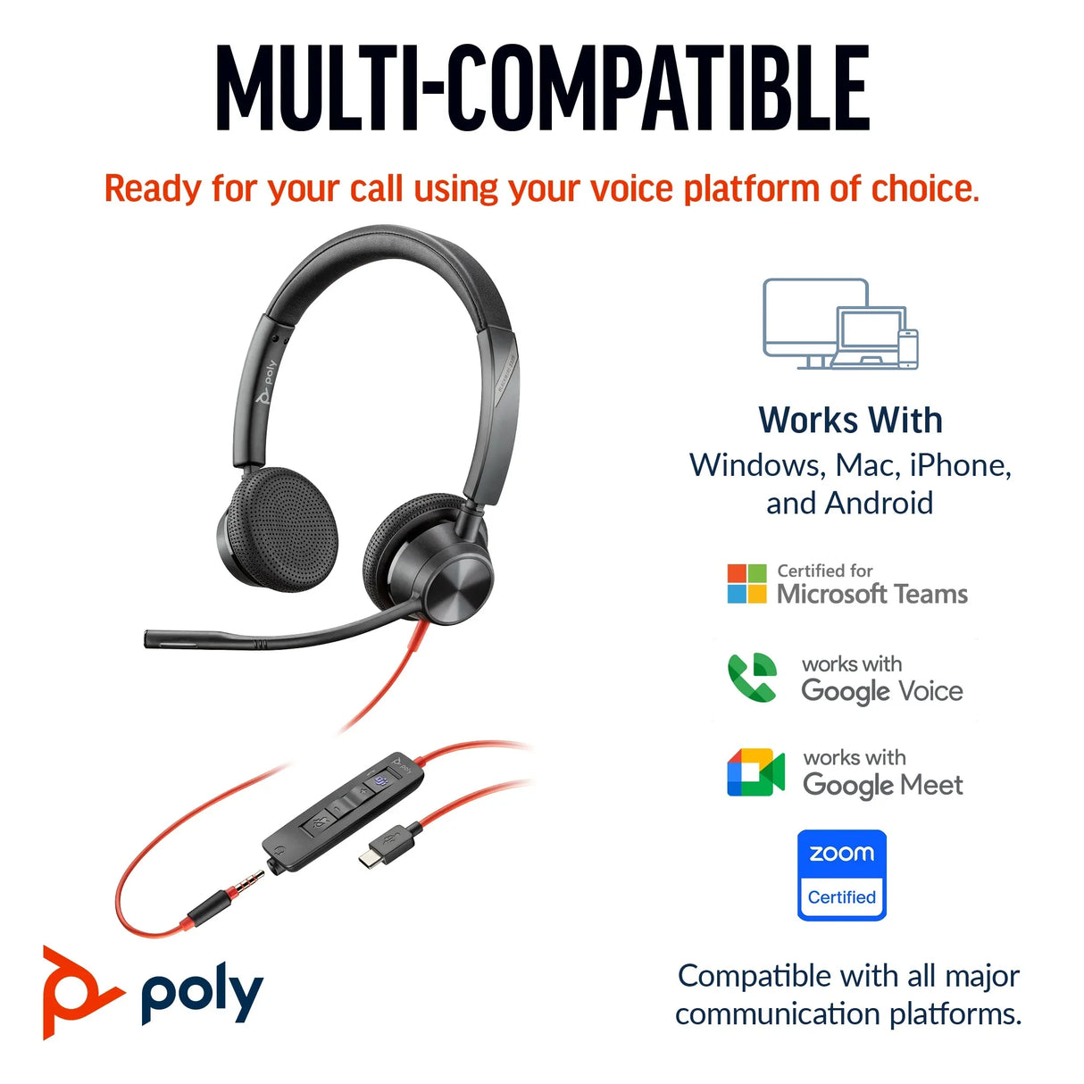 POLY Blackwire 3325 – Wired (3.5mm) / Office / On-Ear Headset