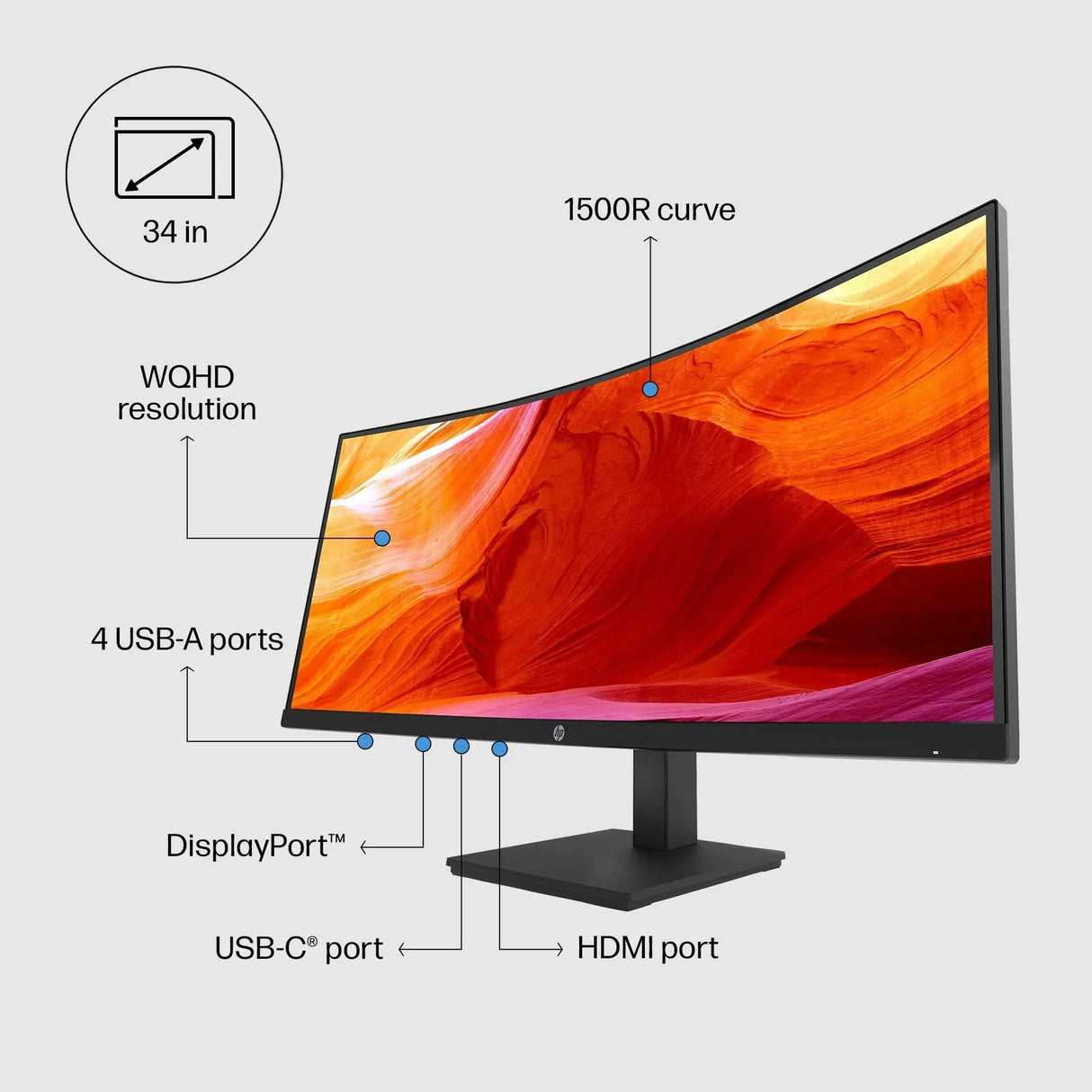 HP P34hc Monitor – 34" / QHD / IPS / 60Hz – Business Monitor