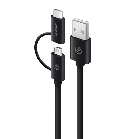 ALOGIC ALOGIC 1m USB 2.0 USB-A to USB-C & Micro USB-B Combo Cable for Charge & Sync - Male to Male (U2CMC-01BLK)