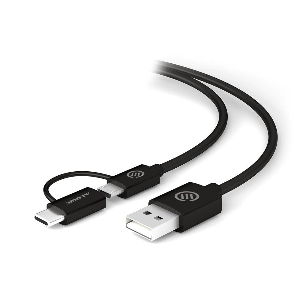ALOGIC ALOGIC 1m USB 2.0 USB-A to USB-C & Micro USB-B Combo Cable for Charge & Sync - Male to Male (U2CMC-01BLK)
